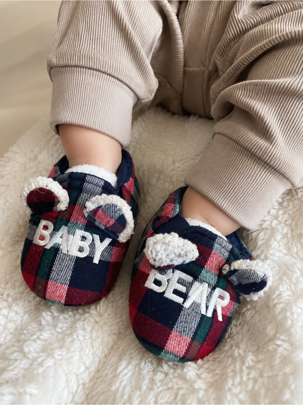 Baby Bear Plaid Soft-Sole Crib Shoes 3–6 Months